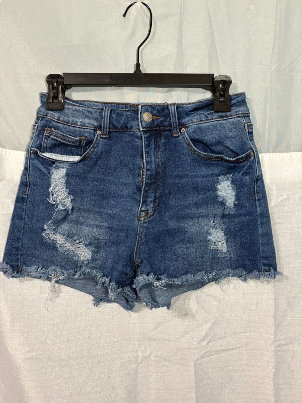 Fashion Nova Distressed Dark Blue Denim Shorts